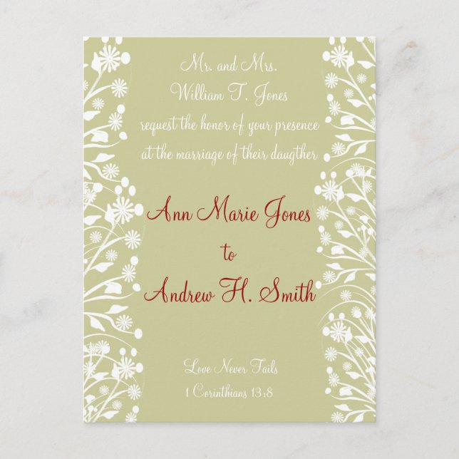 Green and White Christian Wedding Invitation Postcard (Front)