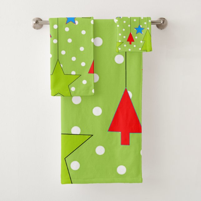 Green and White Christmas  Bath Towel Set (Insitu)