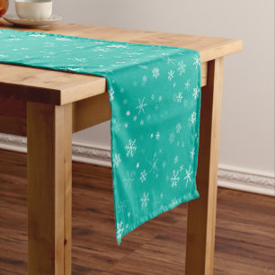 Green and White Christmas Snowflake Pattern Short Table Runner