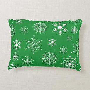 Green And White Christmas Snowflakes Pattern Decorative Cushion