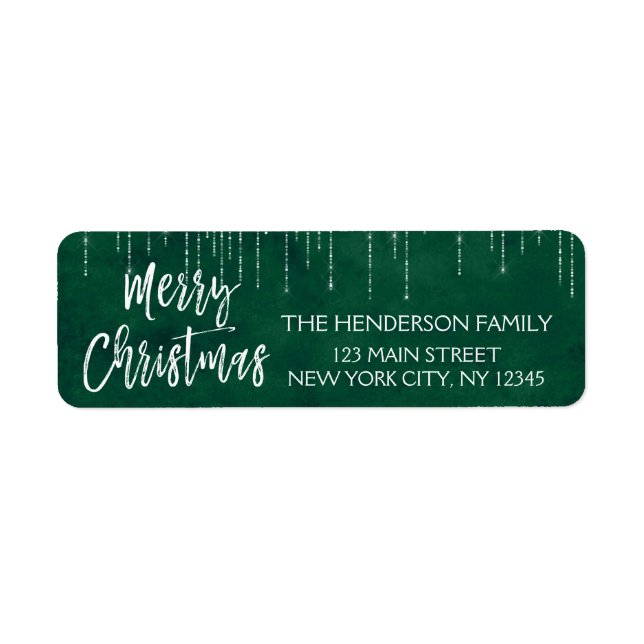 Green and White Christmas Sparkle Lights Return Address Label (Front)