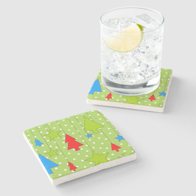 Green and White Christmas  Stone Coaster (Side)
