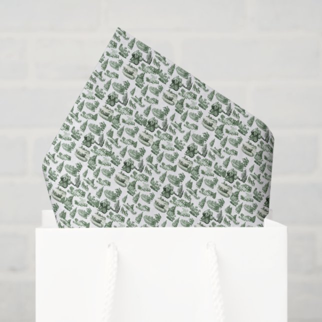 Green and White Christmas Toile Aesthetic Tissue Paper (Gift Bag)