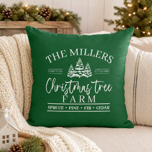 Green and White Christmas Tree Farm Cushion