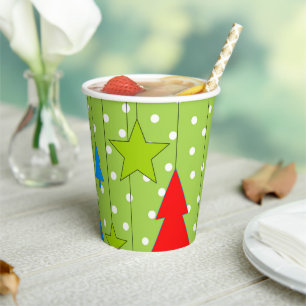 Green and White Christmas Tree Pattern Paper Cups