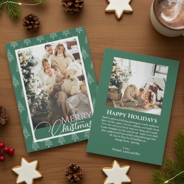 Green And White Christmas Tree Pattern Photo Holiday Card (Green And White Christmas Tree Pattern Photo Holiday Card)