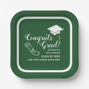 Green and White Class of 2025 Congrats Grad Paper Plate