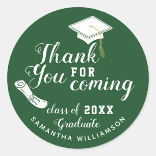 Green and White Class of 2025 Graduate Thank You Classic Round Sticker