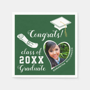 Green and White Class of 2025 Photo Graduation Napkin