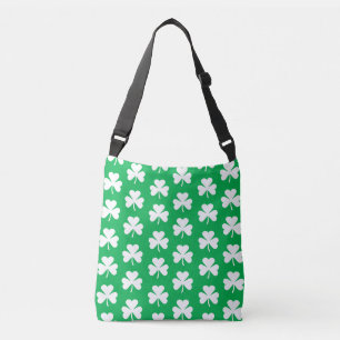 Green and White Clover Pattern Crossbody Bag