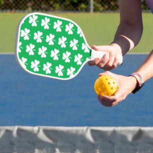 Green and White Clover Pattern Pickleball Paddle