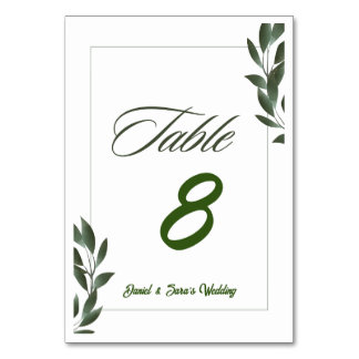Green and White Customiz Wedding Table Number Card