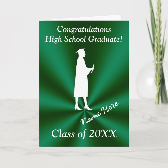 Green and White Customizable Graduation Cards (Front)