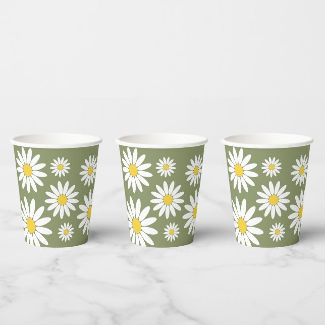Green and White Daisy Paper Cups (Multi)