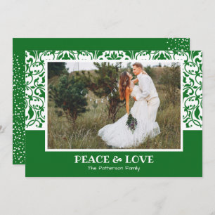 Green and White Damask Christmas Photo Holiday Card