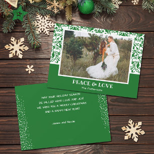 Green and White Damask Christmas Photo Holiday Card