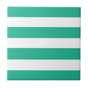 Green and White Deckchair Stripes Ceramic Tile