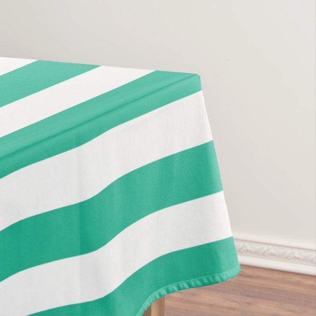 Green and White Deckchair Stripes Tablecloth (In Situ)
