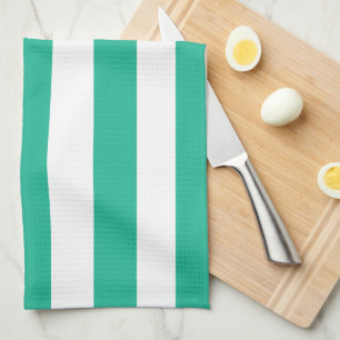 Green and White Deckchair Stripes Tea Towel