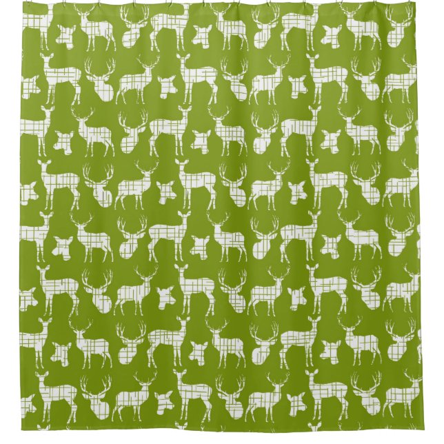 Green and White Deer Bucks Doe Wildlife Nature Shower Curtain (Front)