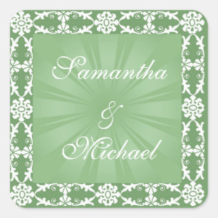 Green and white design square sticker