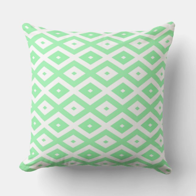 Green and white diamond pattern cushion (Front)