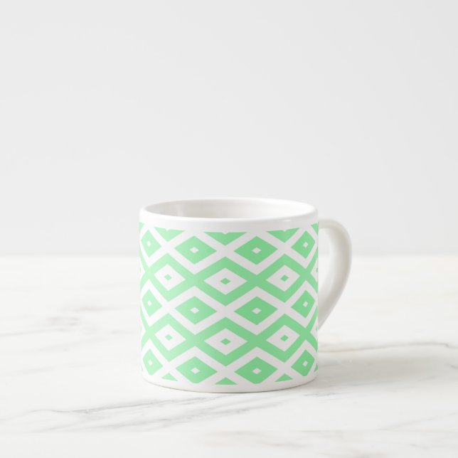 Green and white diamond pattern espresso cup (Front Right)