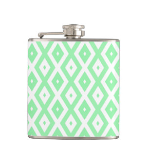 Green and white diamond pattern hip flask