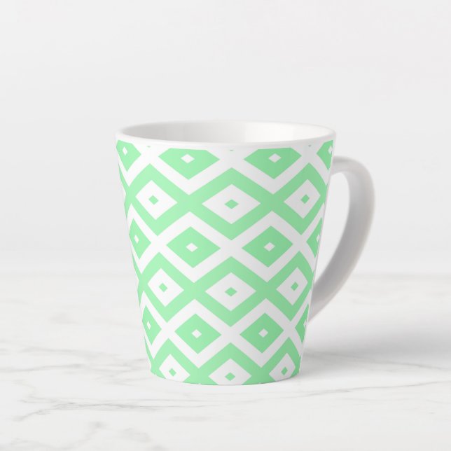 Green and white diamond pattern latte mug (Right Angle)