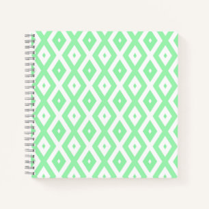 Green and white diamond pattern notebook