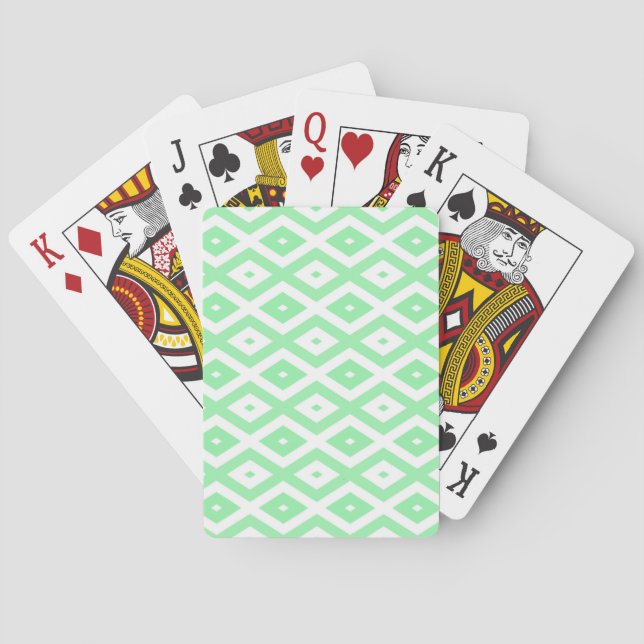 Green and white diamond pattern playing cards (Back)