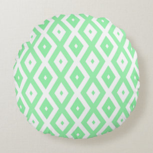 Green and white diamond pattern round cushion
