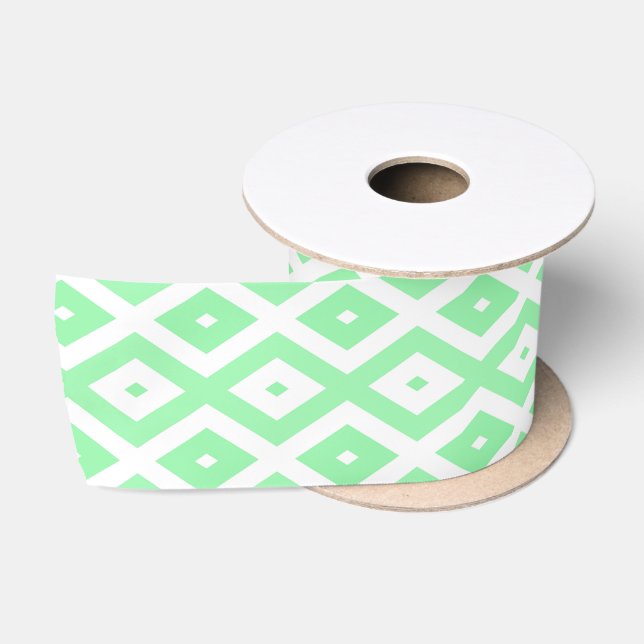 Green and white diamond pattern satin ribbon (Spool)