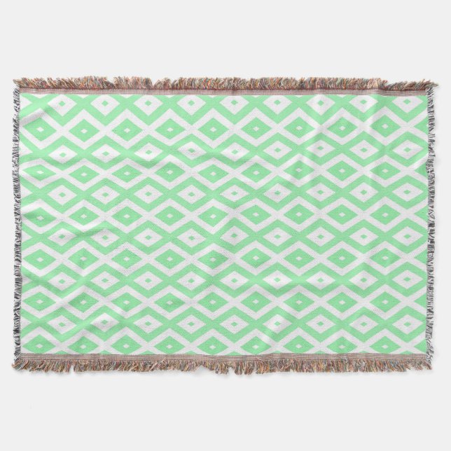 Green and white diamond pattern throw blanket (Front)