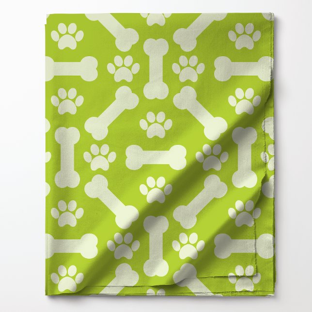 Green and White Dog Bones and Paw Prints Pattern Fabric (Creator Uploaded)