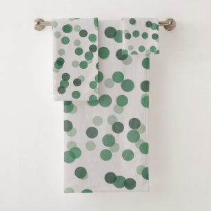 green and white dots bath towel set
