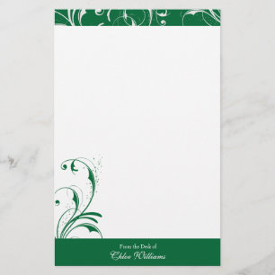 Green and White Elegant Flourish Stationery