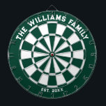 Green and White Family Dartboard with Darts<br><div class="desc">Green and white dart board with two custom text areas. Great wedding gift!</div>