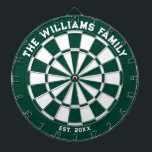 Green and White Family Dartboard with Darts<br><div class="desc">Green and white dart board with two custom text areas. Great wedding gift!</div>