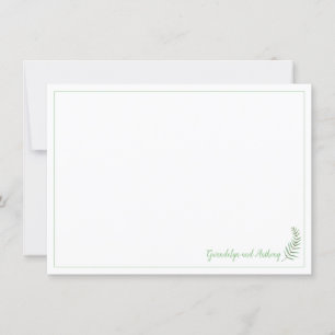 Green and White Fern Personalised Flat Note Invitation