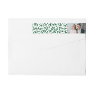 Green and White Festive Foliage   Holiday Photo Wrap Around Label