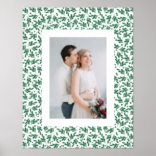 Green and White Festive Foliage Holiday Poster