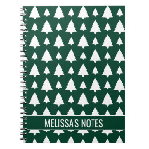 Green And White Fir Christmas Tree Pattern & Text Notebook