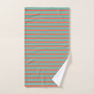 Green and white five stripe pattern with coral hand towel