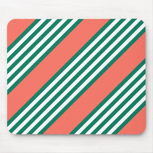 Green and white five stripe pattern with coral mouse pad (Front)