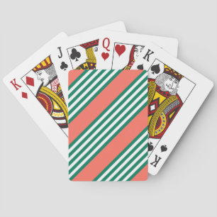 Green and white five stripe pattern with coral playing cards