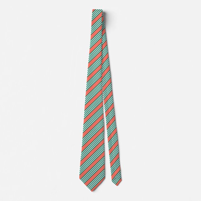 Green and white five stripe pattern with coral tie (Front)