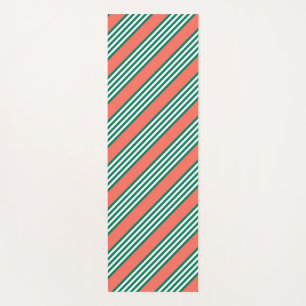 Green and white five stripe pattern with coral yoga mat
