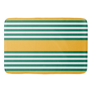 Green and white five stripe pattern with yellow bath mat