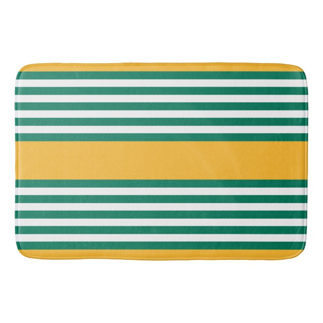 Green and white five stripe pattern with yellow bath mat (Front)